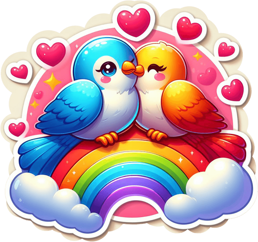 Cuddling Love Birds On Rainbow - Valentine's Sticker 