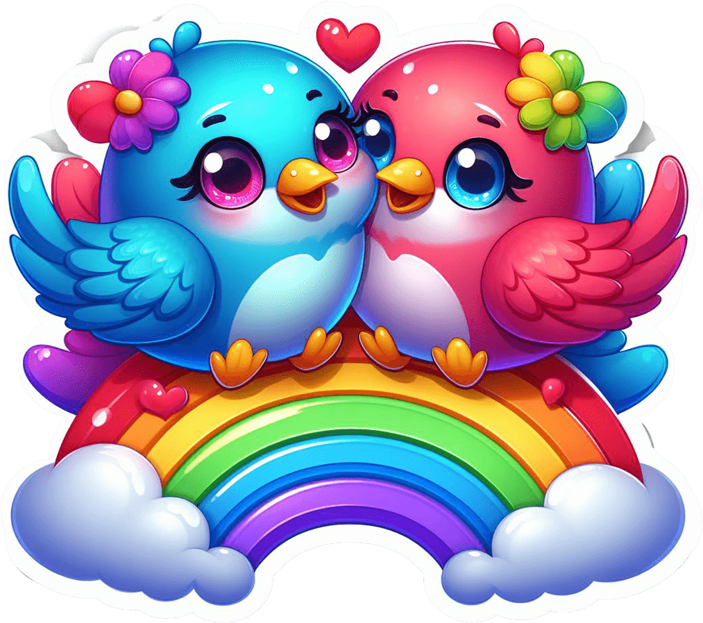 Rainbow Embrace Love Birds Valentine's Sticker 