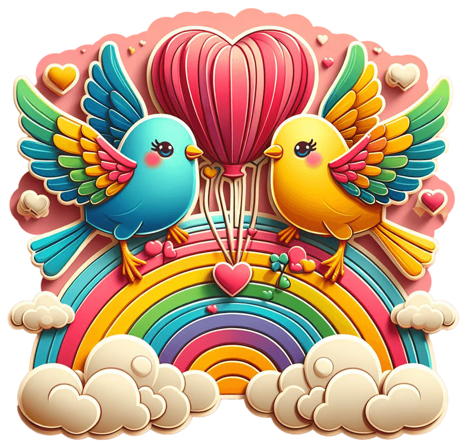 Love Birds With Heart Balloon - Valentine's Sticker 