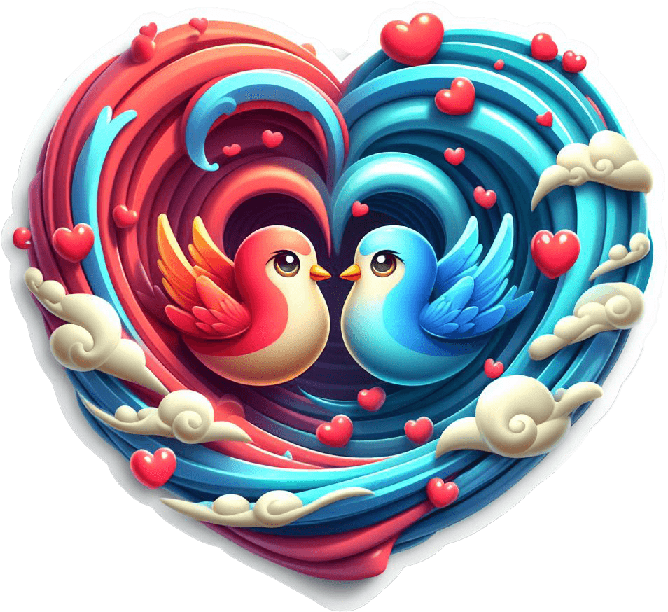 Twirling Love Birds - Romantic Valentine's Sticker 
