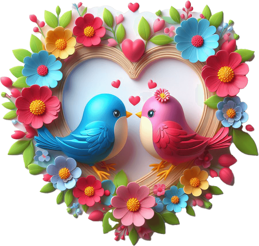 Floral Wreath Love Birds Valentine's Day Sticker 