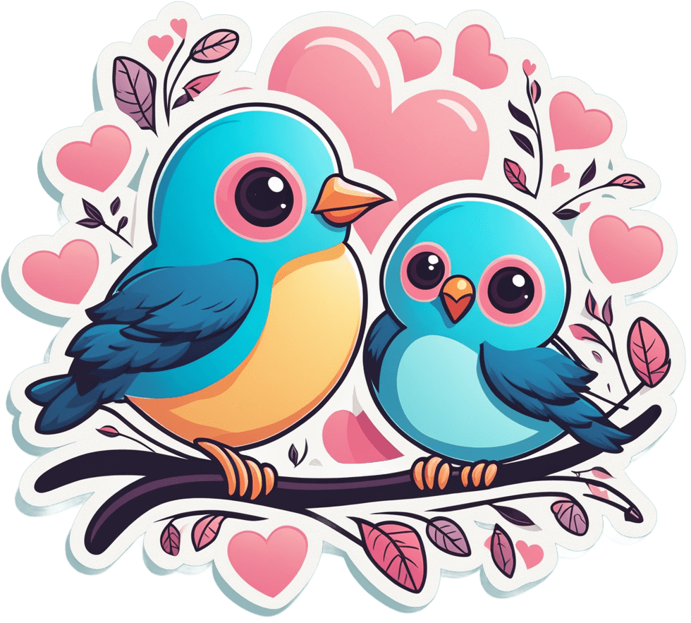 Sweet Love Birds Sticker | Adorable Cuddling And Perching Design For Valentine's Day 
