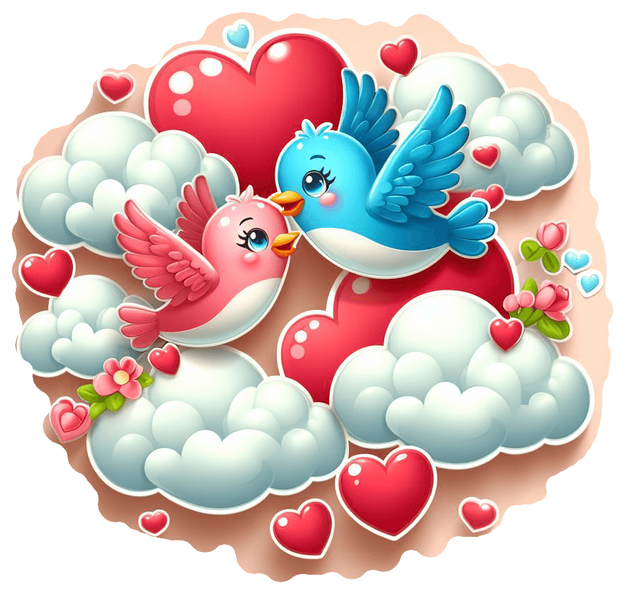 Cuddling Love Birds Valentine's Sticker On Cloud Nine 