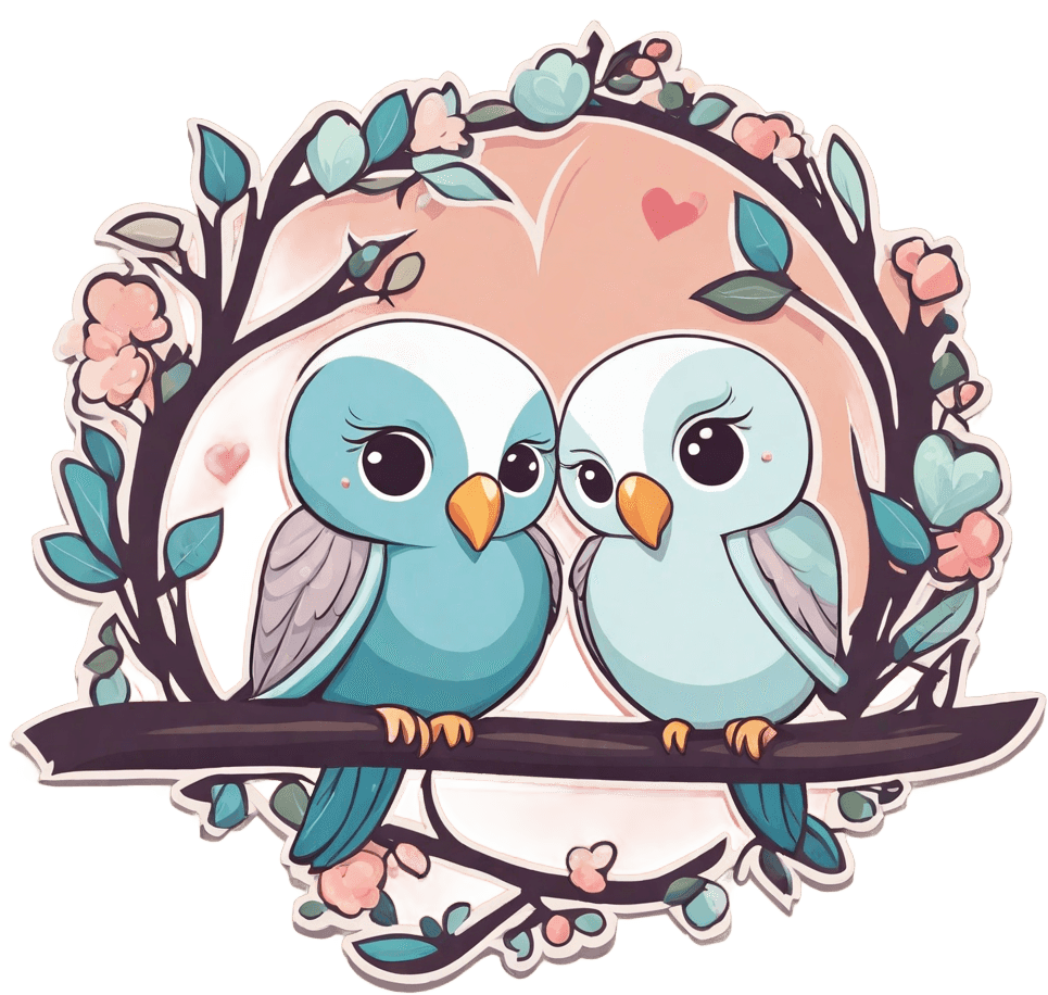 Cute Love Birds Sticker | Adorable Cuddling On Branch For Happy Valentine's Day 