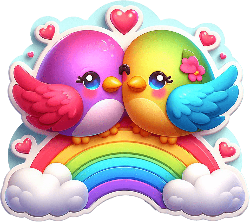 Rainbow Embrace Love Birds Sticker For Valentine's Day 