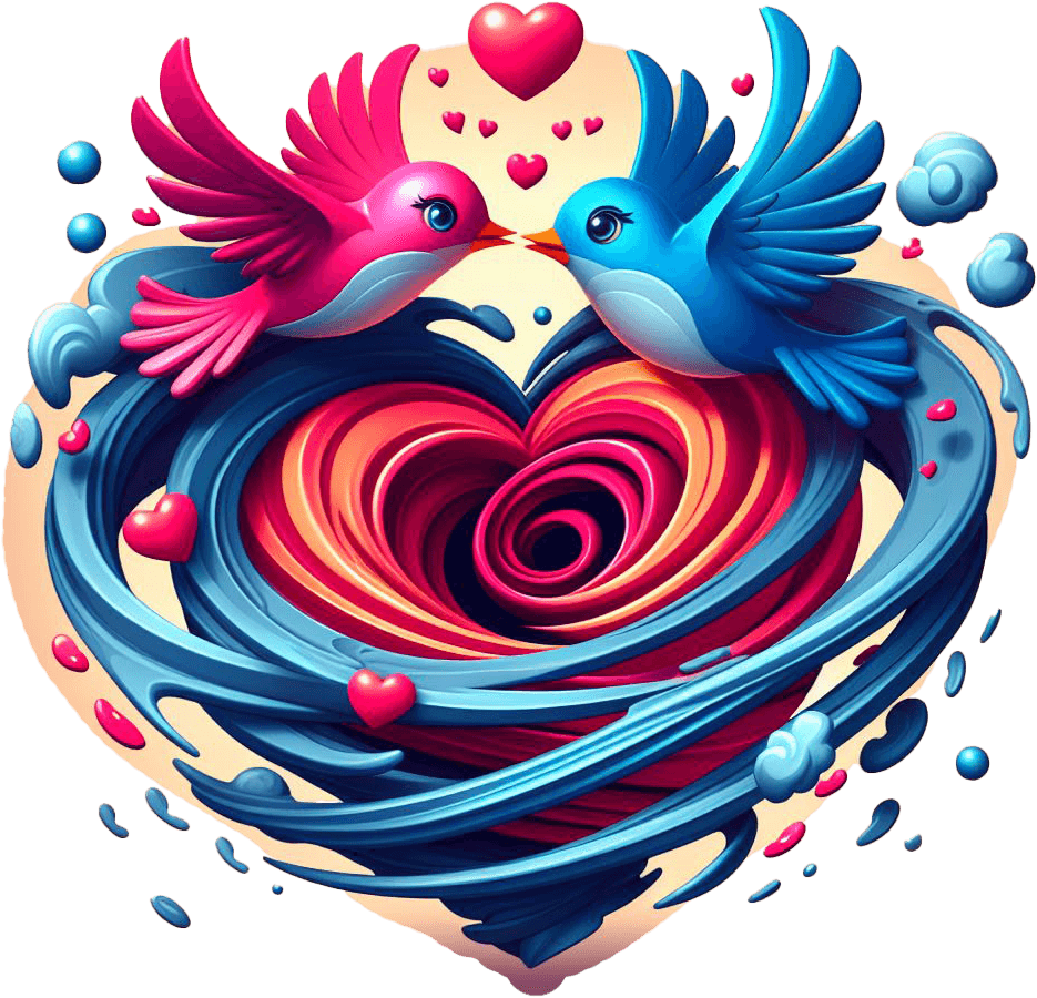 Heart Swirl Love Birds Valentine's Day Sticker 