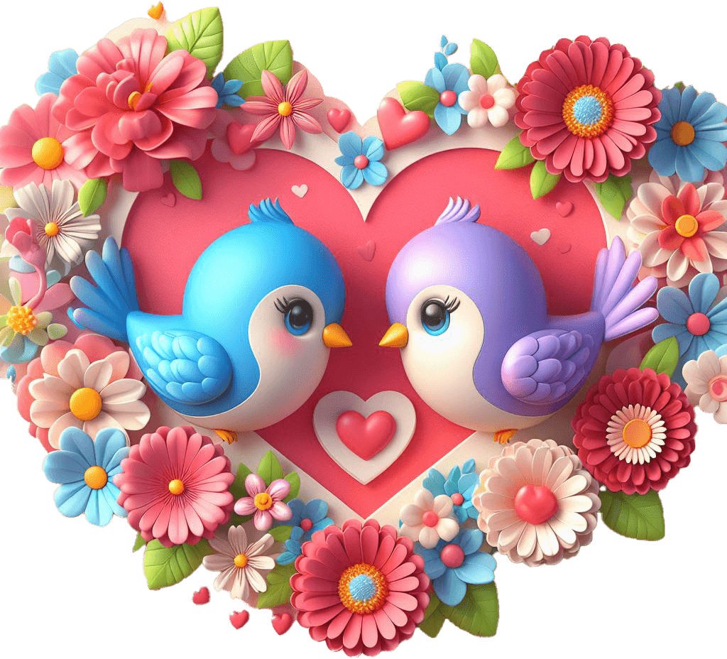 Valentine's Love Birds On Floral Heart Wreath Sticker 