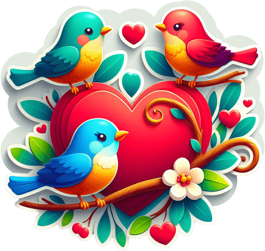 Charming Love Birds On Heart Branch Valentine's Sticker 