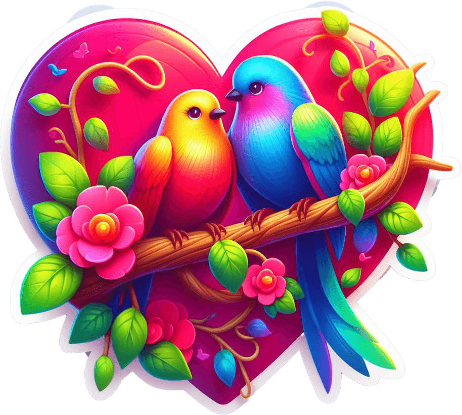 Enchanting Love Birds On Floral Heart Valentine's Sticker 