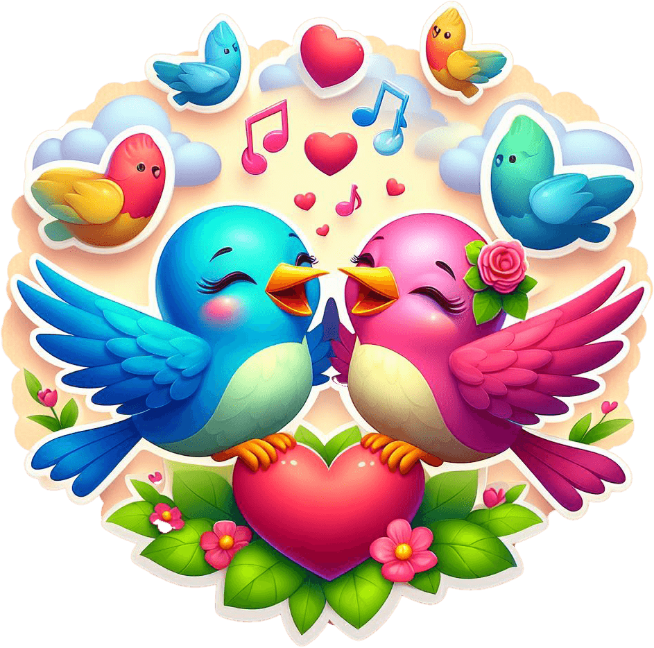 Melodic Lovebirds On Heart Valentine's Musical Sticker 