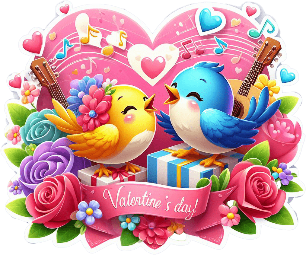 Musical Love Birds Valentine's Day Celebration Sticker 