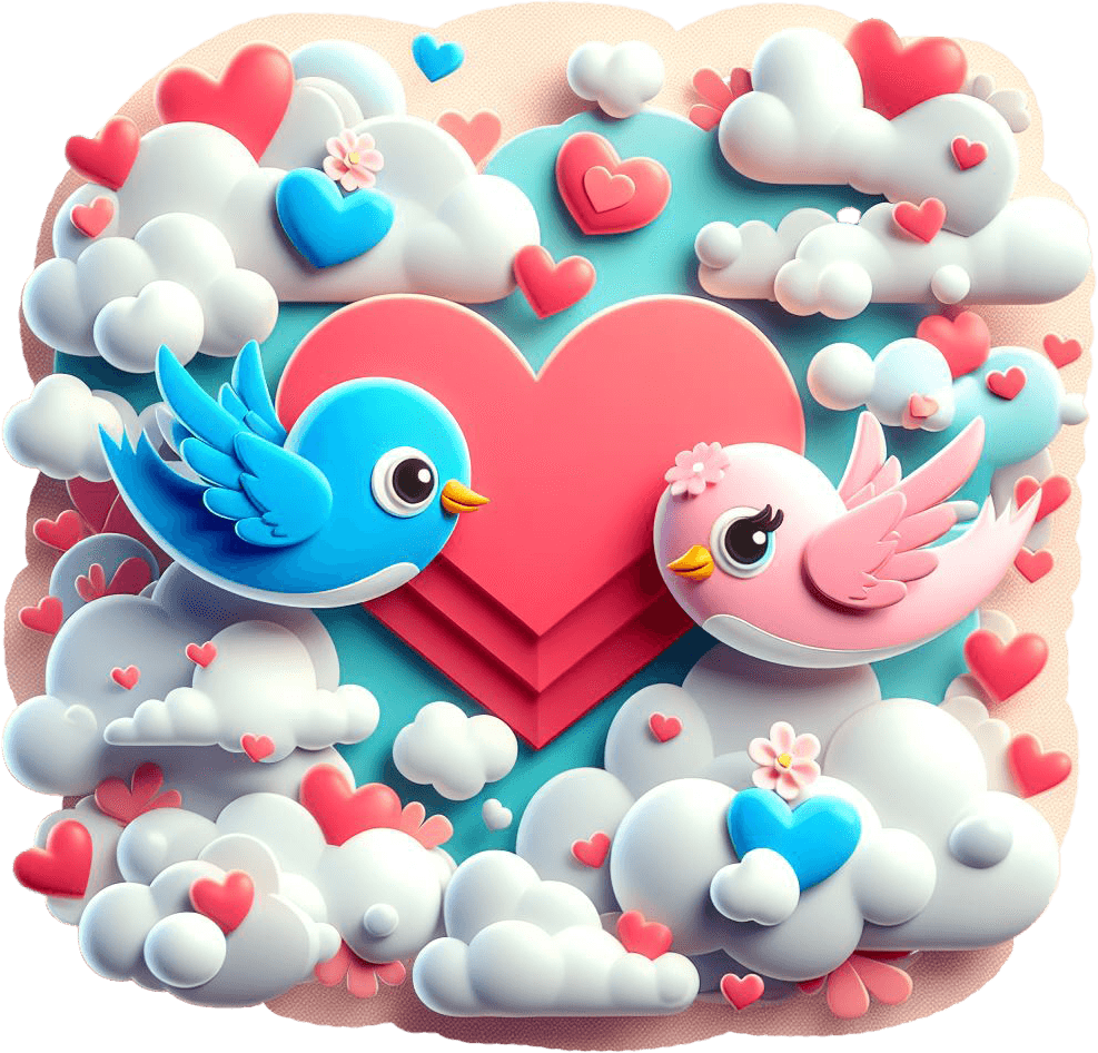 Love Birds In Clouds With Heart Valentine's Sticker 
