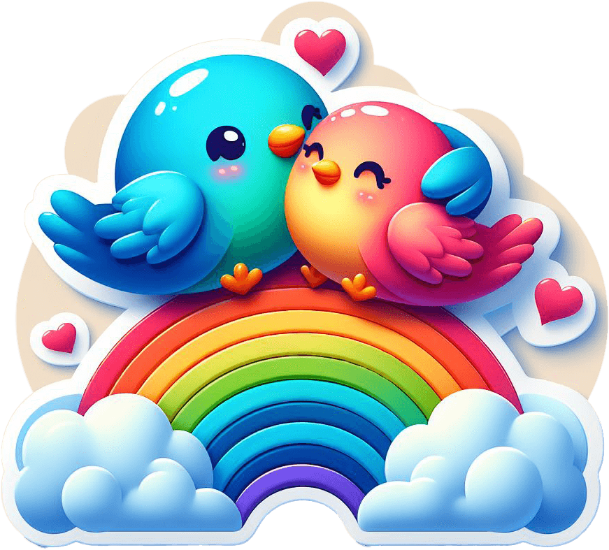 Valentine Love Birds Sticker - Adorable Birds On A Rainbow 