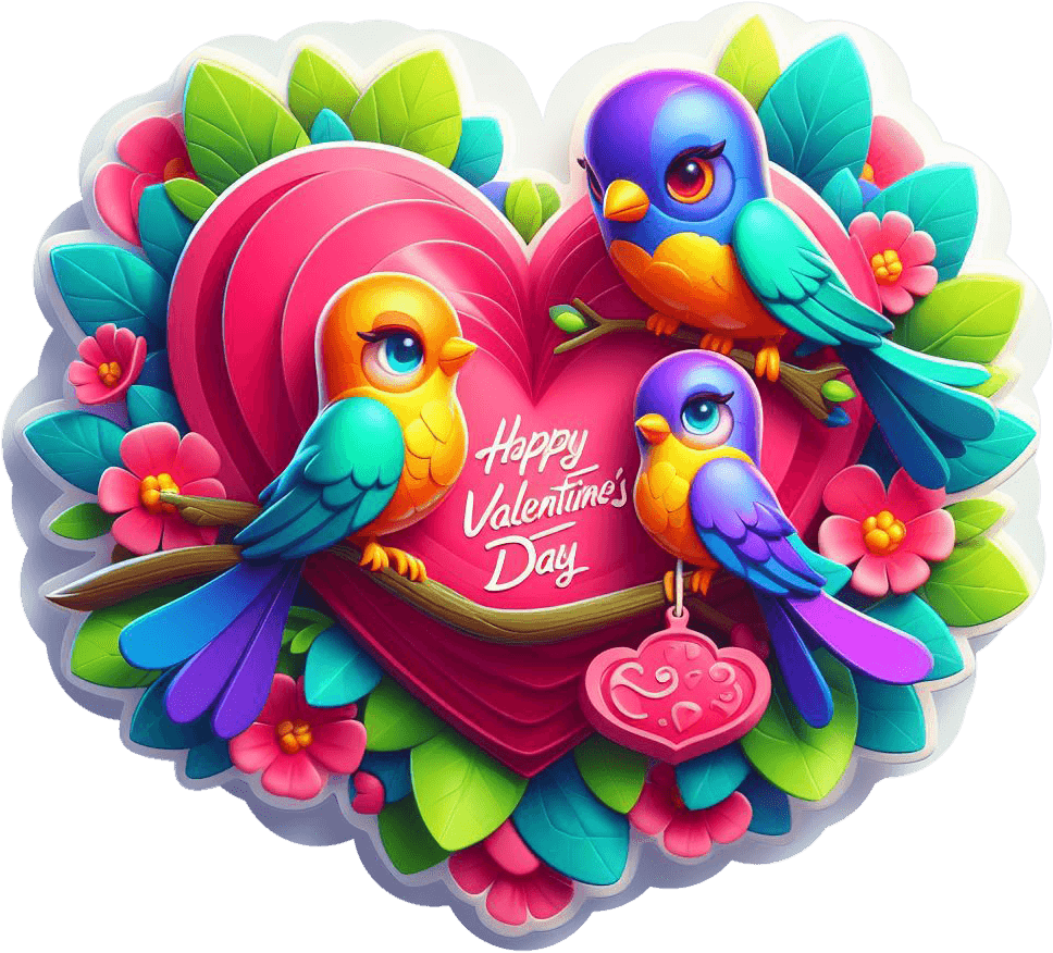 Colorful Birds Happy Valentine's Day Sticker 