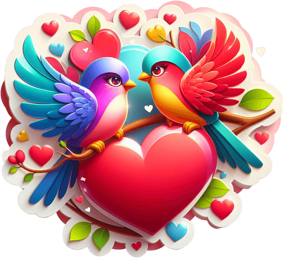 Love Birds With Heart Valentine's Day Sticker 