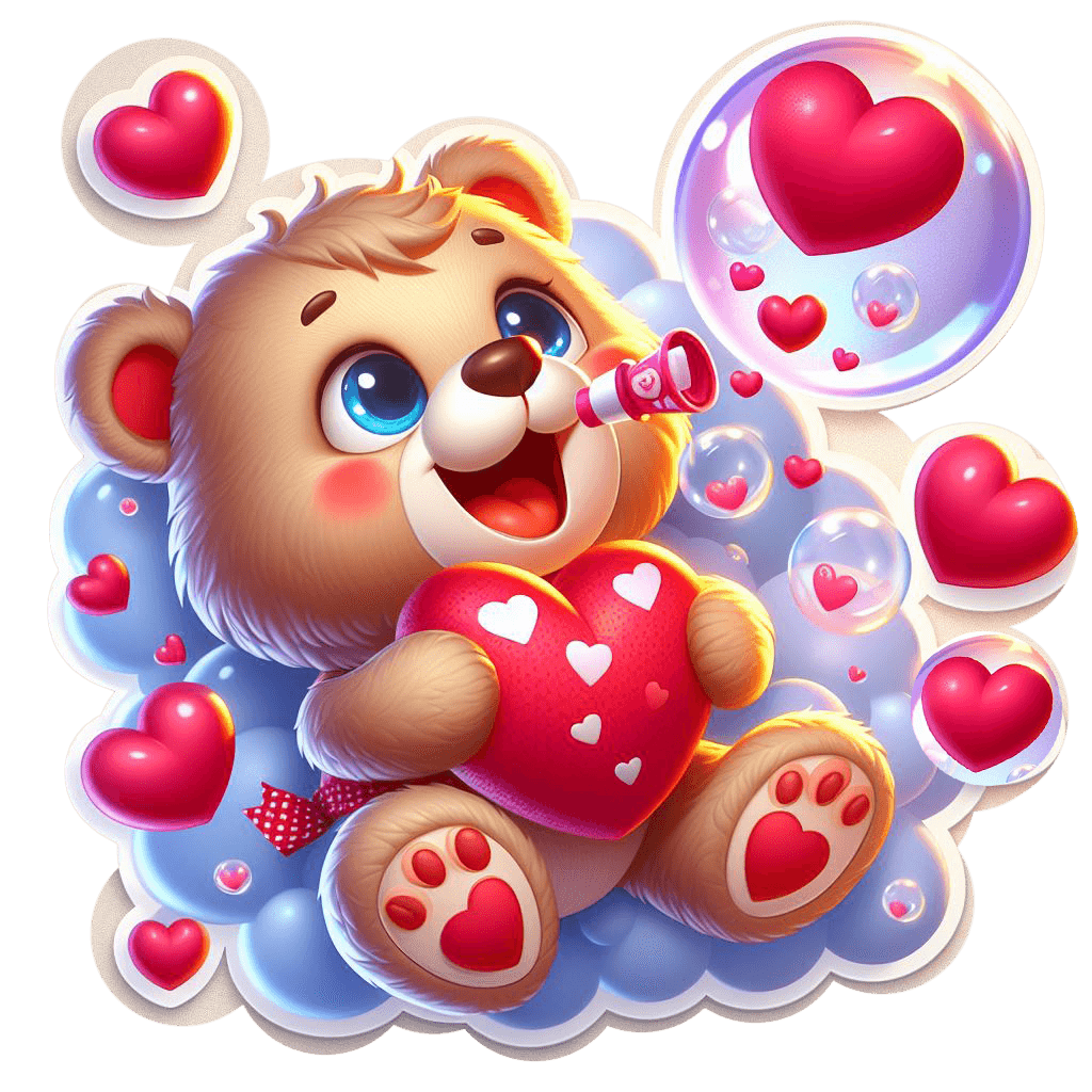 Playful Teddy Bear Heart Balloon Valentine's Sticker 