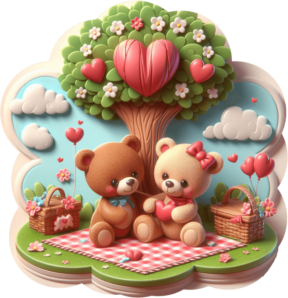 Romantic Teddy Bear Picnic Sticker For Valentine's 