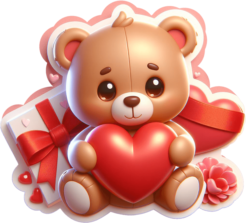 Giant Heart Teddy Bear Valentine's Sticker 