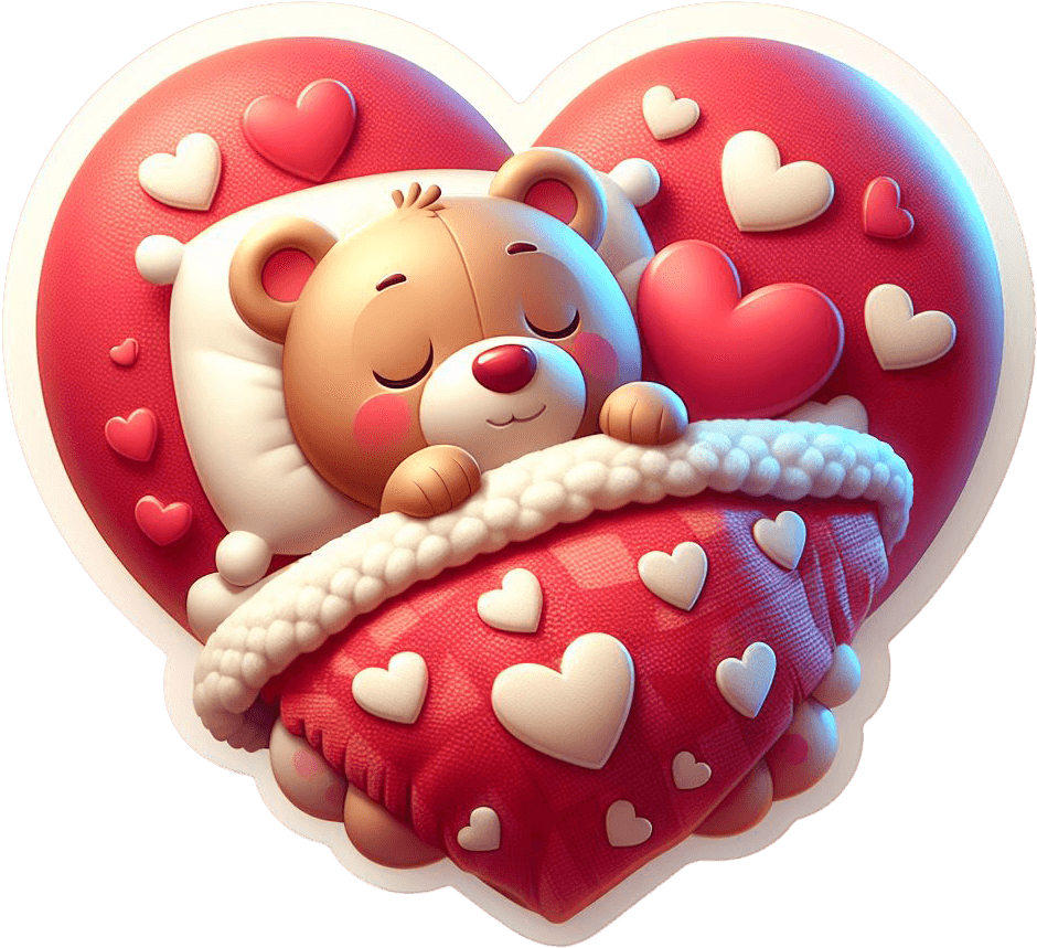 Cozy Valentine's Sleepy Teddy Bear Sticker 