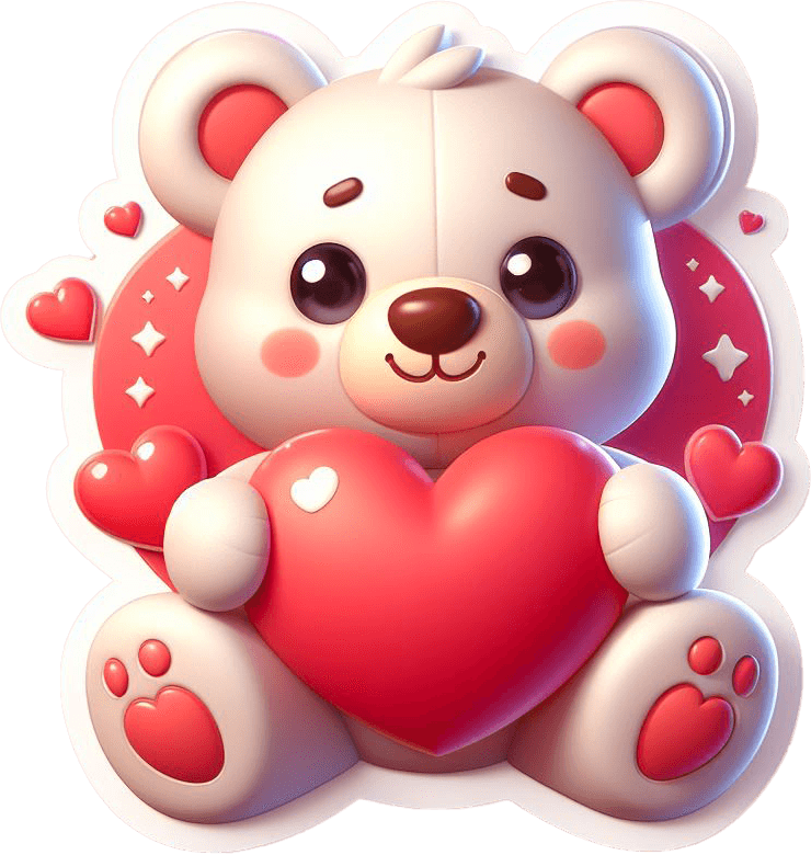 Happy Valentine's Teddy Bear With Heart Sticker 