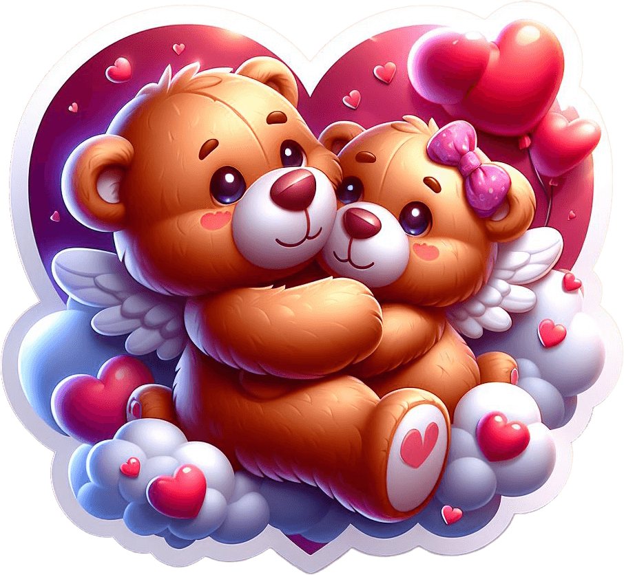 Angelic Teddy Bears Love Sticker For Valentine's 