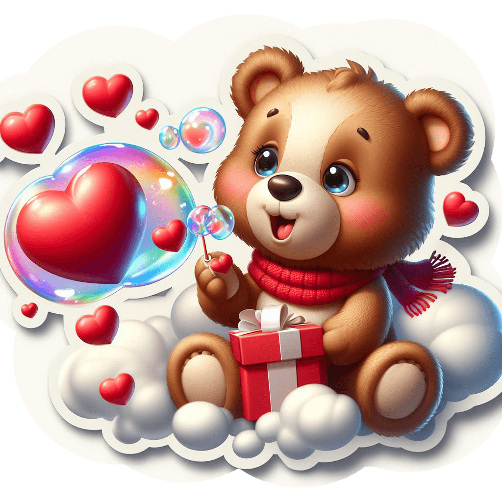 Joyful Teddy Bear With Love Bubble Valentine's Sticker 