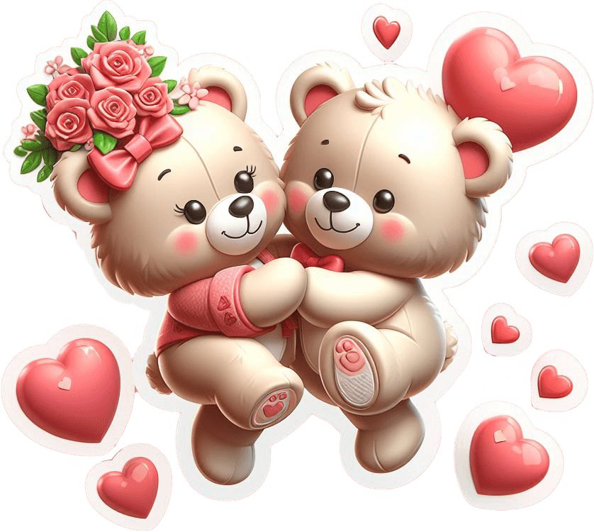 Dancing Teddy Bear Couple With Roses Valentine's Sticker 