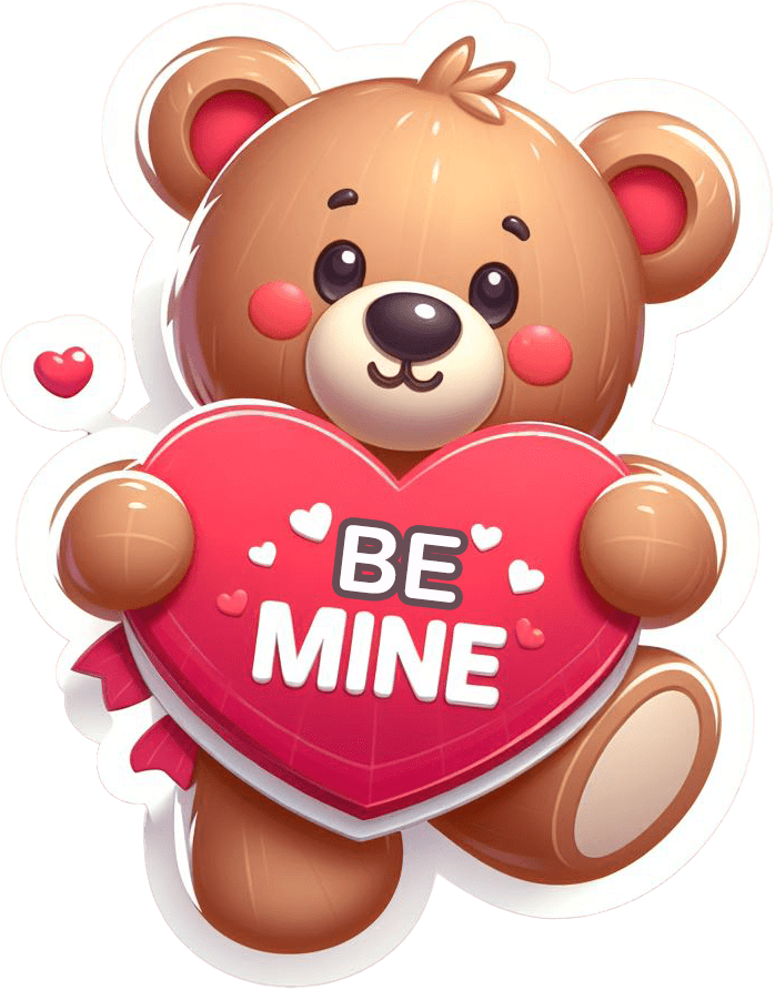 Teddy Bear Clutching 'be Mine' Heart Valentine's Sticker 