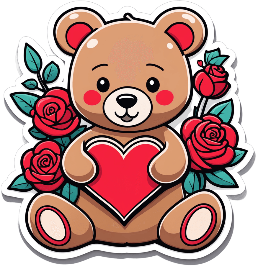 Cute Valentine's Day Teddy Bear Sticker | Adorable Love-themed Design 
