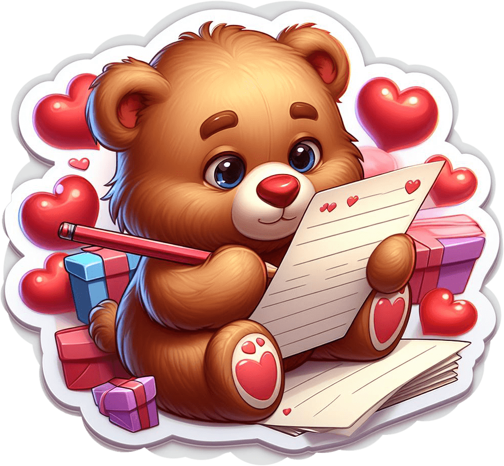 Writing Love Notes Teddy Bear Valentine's Sticker 