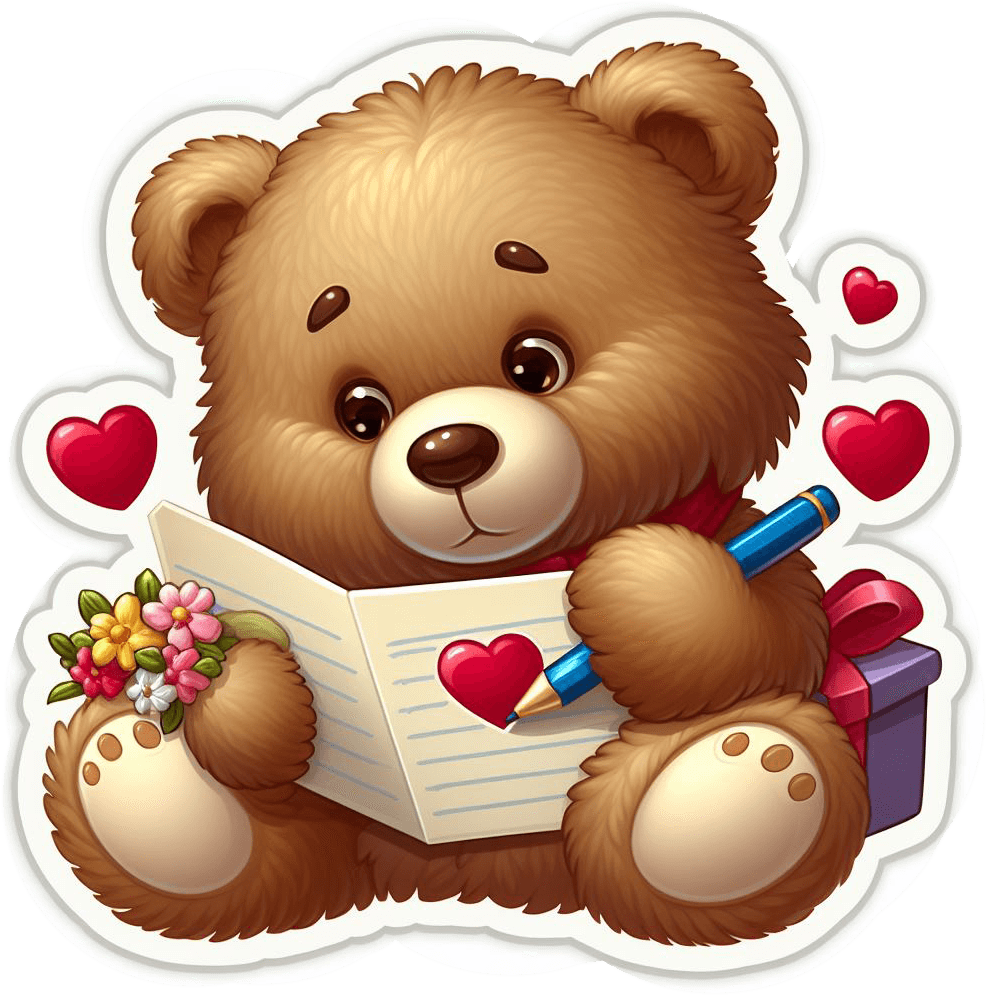 Teddy Bear Composing Love Note Valentine's Sticker 