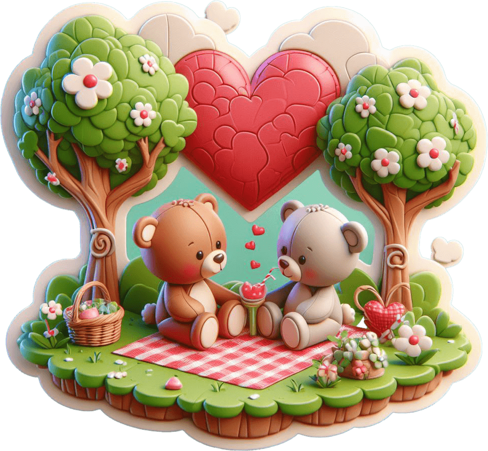 Teddy Bears' Heart Picnic Valentine's Day Sticker 