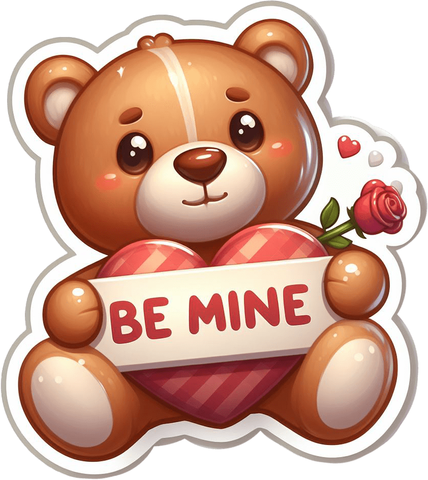 Cute Teddy Bear With 'be Mine' Heart Valentine's Sticker 