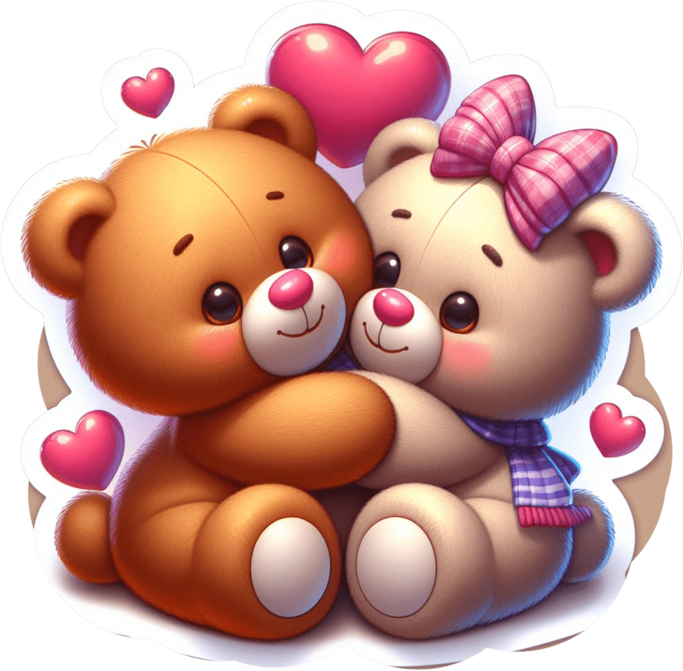 Cuddling Teddy Bear Couple With Hearts Valentine's Sticker 