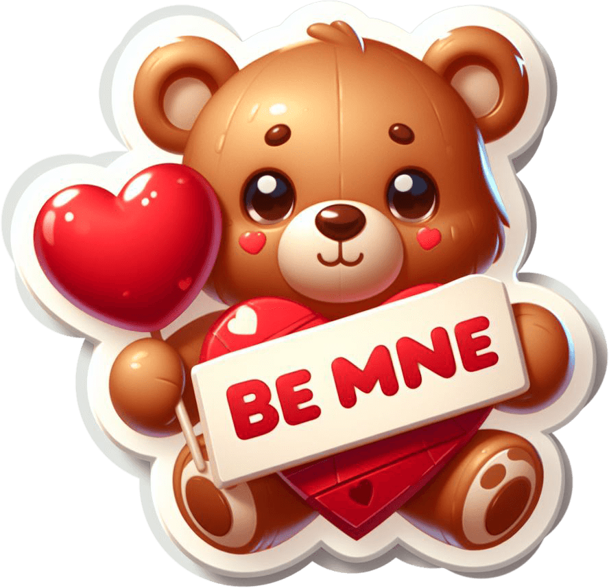 Charming Teddy Bear With 'be Mine' Heart Valentine's Sticker 