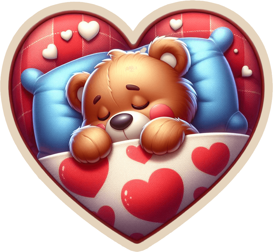 Sleeping Teddy Bear On Heart Pillow Valentine's Sticker 