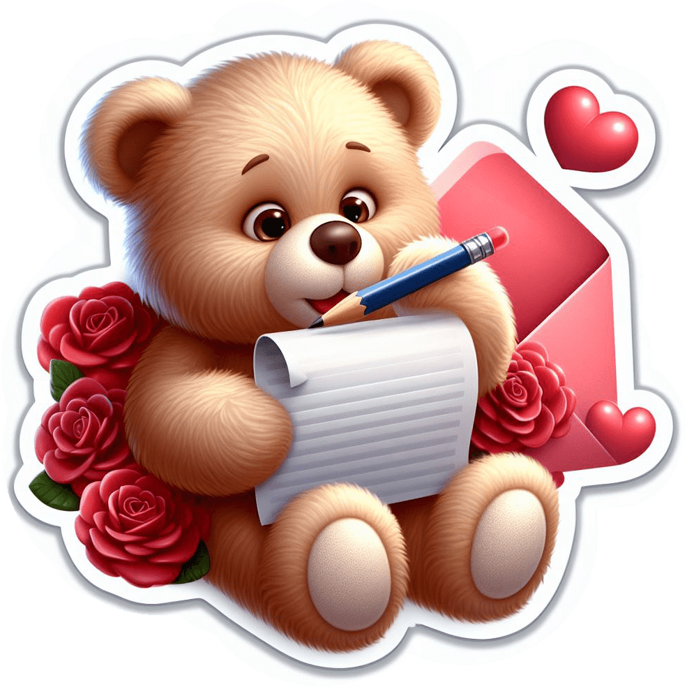 Teddy Bear Writing Love Letter Valentine's Sticker 