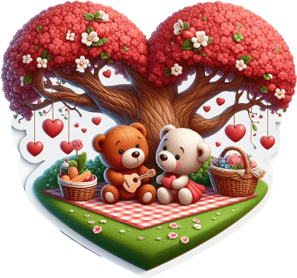 Teddy Bears' Romantic Picnic Under Heart Trees Valentine's Sticker 